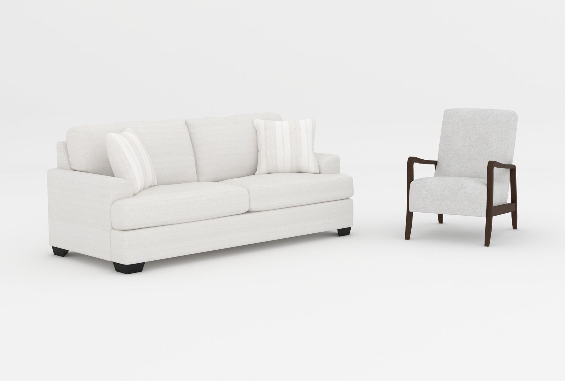 tallulah beige fabric birch 87" sofa|miles white fabric accent arm chair with dark walnut finish 1 tallulah beige fabric birch 87" sofa|miles white fabric accent arm chair with dark walnut finish