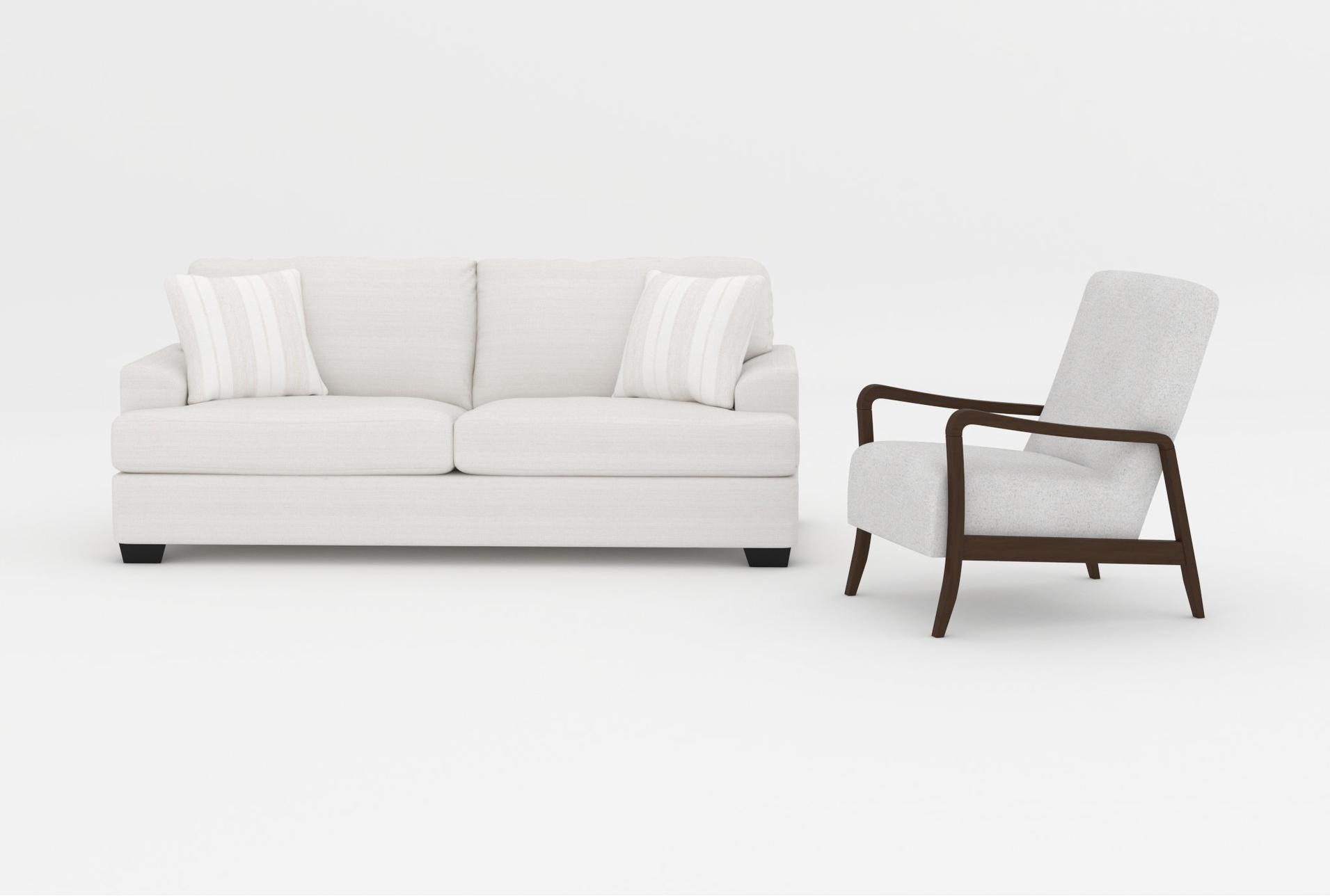 tallulah beige fabric birch 87" sofa|miles white fabric accent arm chair with dark walnut finish 15 tallulah beige fabric birch 87" sofa|miles white fabric accent arm chair with dark walnut finish