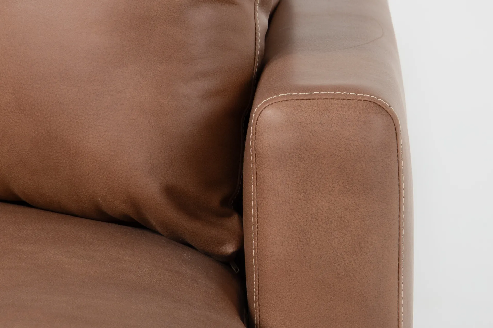 alicia saddle brown vegan faux leather 140" 4 piece sectional with right arm facing chaise | fabric | loose reversible back 8 alicia saddle brown vegan faux leather 140" 4 piece sectional with right arm facing chaise | fabric | loose reversible back