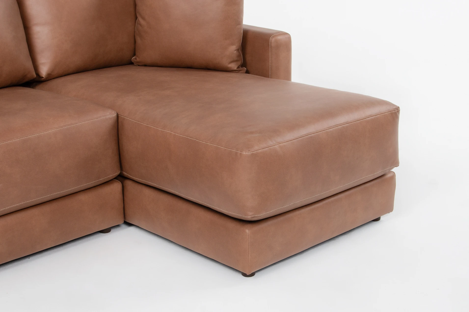 alicia saddle brown vegan faux leather 140" 4 piece sectional with right arm facing chaise | fabric | loose reversible back 10 alicia saddle brown vegan faux leather 140" 4 piece sectional with right arm facing chaise | fabric | loose reversible back