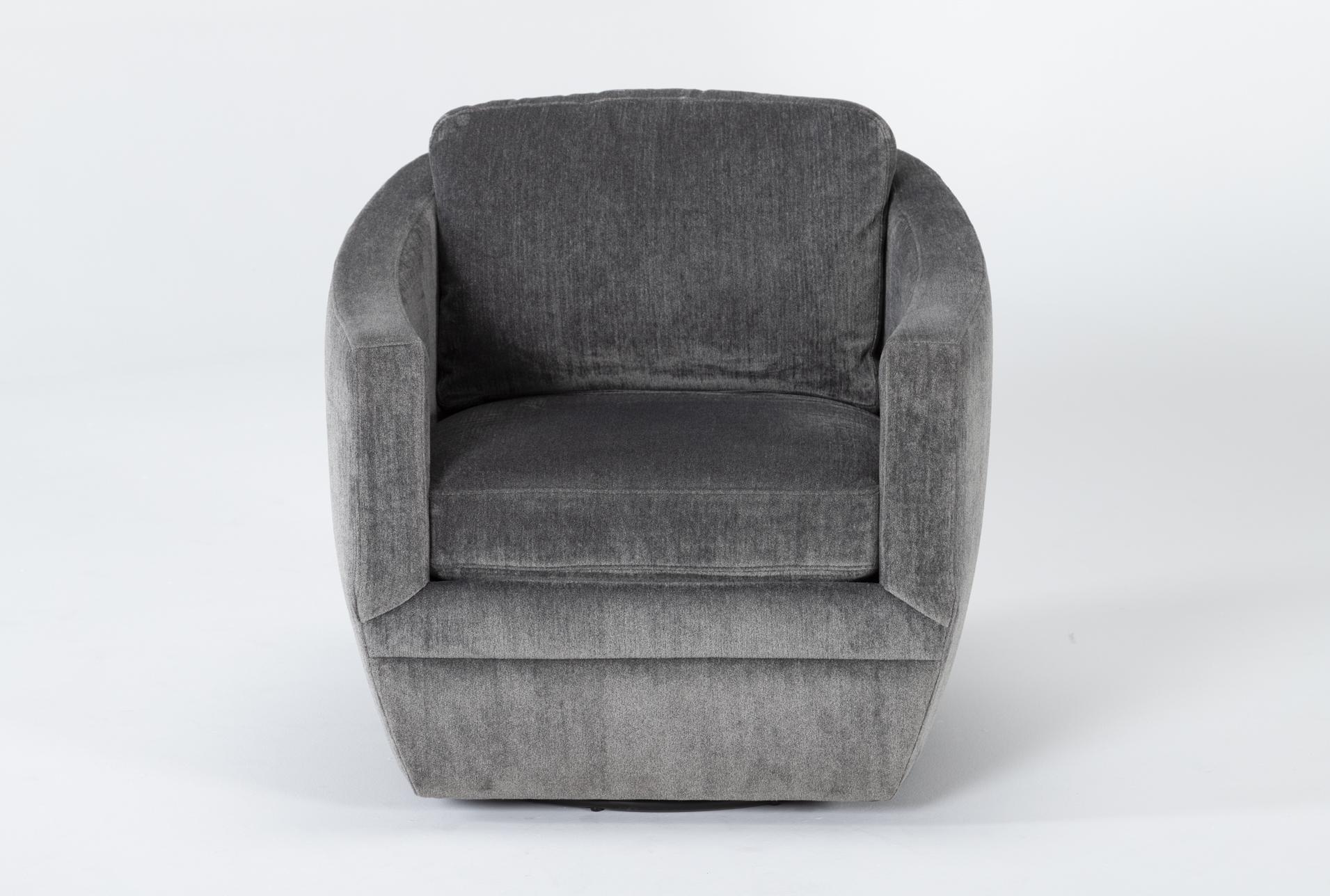chadwick charcoal chenille 33" fabric swivel barrel accent chair