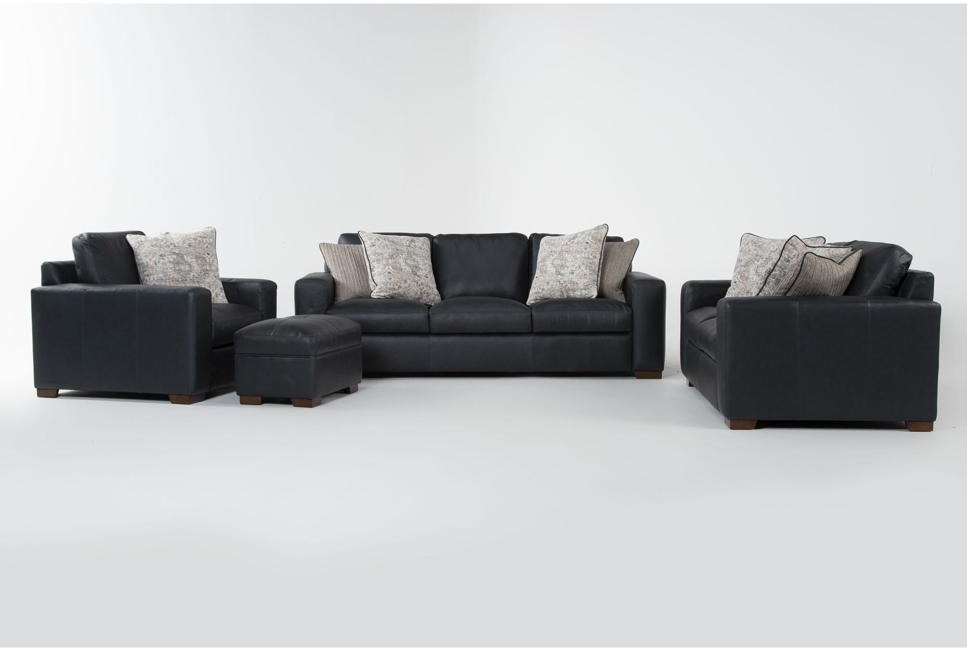 big sur blue leather 99" sofa loveseat oversized arm chair & ottoman set 1 big sur blue leather 99" sofa loveseat oversized arm chair & ottoman set