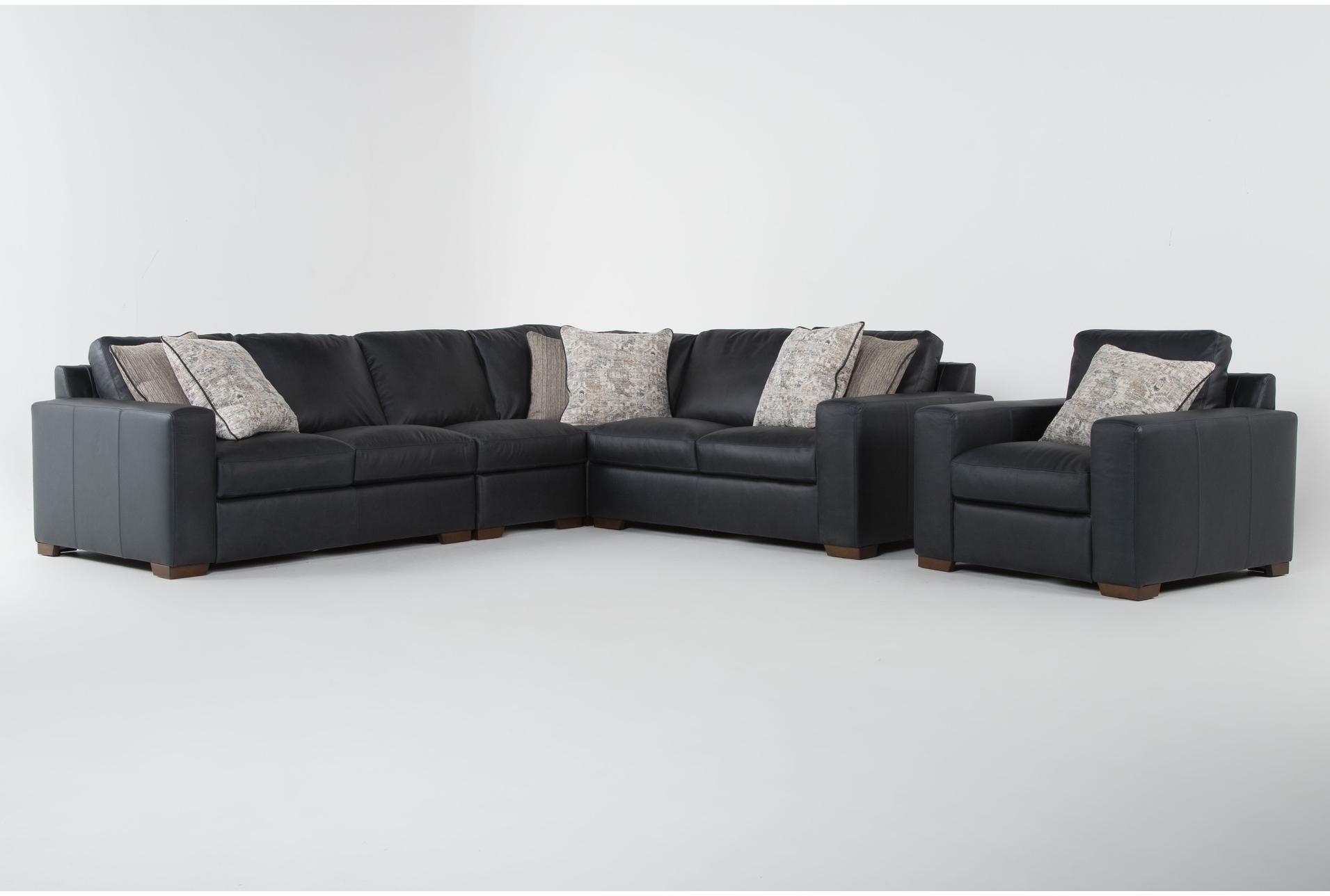 big sur blue leather 136" 4 piece l-shaped modular sectional & arm chair 1 big sur blue leather 136" 4 piece l-shaped modular sectional & arm chair